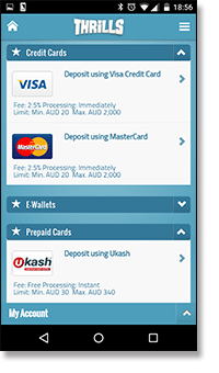 Thrills mobile casino - deposit banking methods