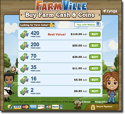 Farmville mobile virtual currency