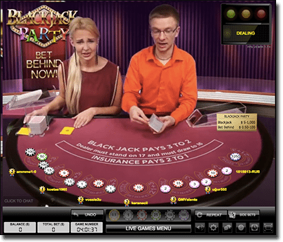 Blackjack Party live dealer 21 on mobile