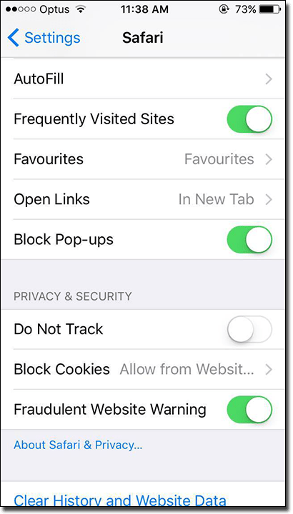 Safari mobile browser settings for safe online gambling