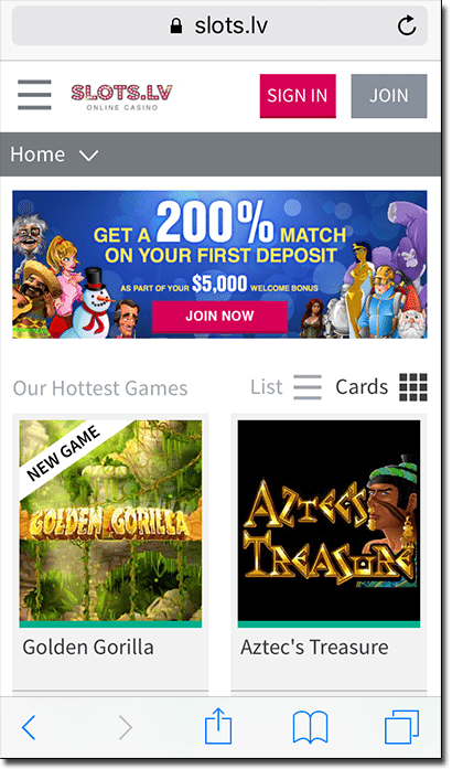 Slots.lv mobile casino site